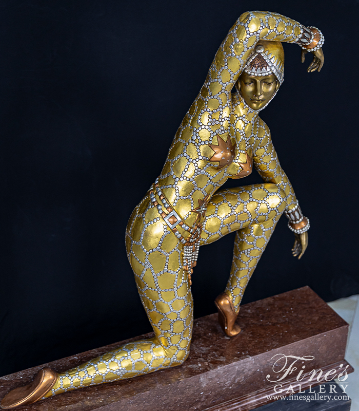 Bronze Statues  - Art Deco Dancer In Gold Finished Bronze With Red Marble Plynth Included! - BS-1192